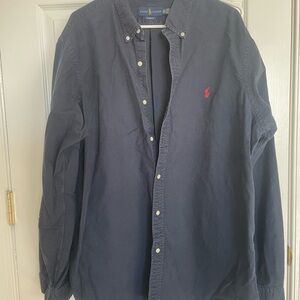 Ralph Lauren Navy Button-Down Shirt with Red Pony